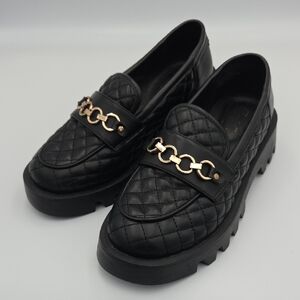 C Comfort Cato Women's Chunky Platform Loafers Black Quilted Faux Leather Size 8